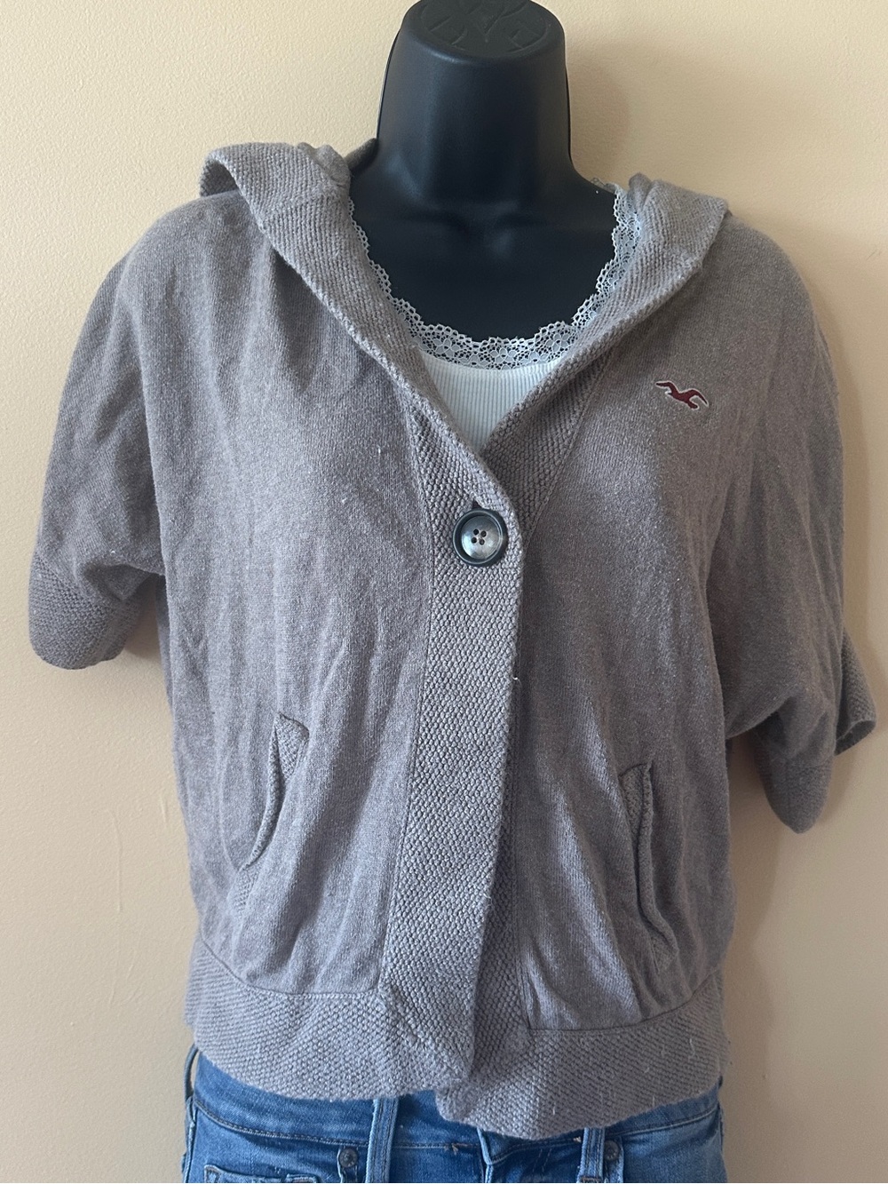 Vintage Y2K Hollister Hooded Knit Cardigan | Size Small